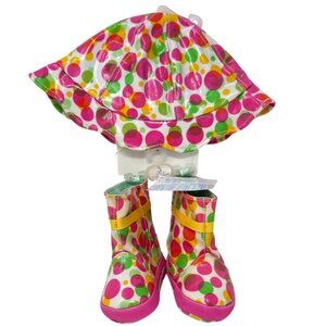 Baby Deer Girl Polka Dot Rain Boots & Matching Hat Set Size 3T- Waterproof